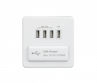 Knightsbridge Screwless Quad USB Charger Outlet (5.1A) - Matt White with White Insert -(SFQUADMW)