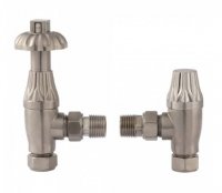 Bayswater Satin Nickel Angled Thermo Radiator Valve C/W Lockshield (Fluted)