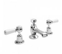 Bayswater White & Chrome Lever 3TH Deck Basin Mixer with Dome Collar