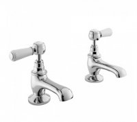 Bayswater White & Chrome Lever Basin Taps with Hex Collar