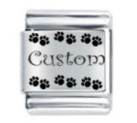 Large 13mm Custom Made ETCHED Italian Charm - Name with pawprints