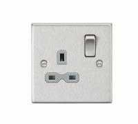 Knightsbridge 13A 1G DP Switched Socket with Grey Insert - Square Edge Brushed Chrome - (CS7BCG)