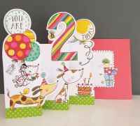 2nd Birthday Card - Girl Boy Kids - Dogs 3 Fold Glitter Die-cut Whippersnappers