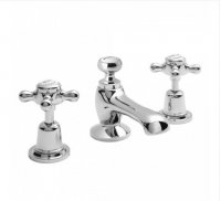Bayswater White & Chrome Crosshead 3 Tap Hole Basin Mixer with Dome Collar