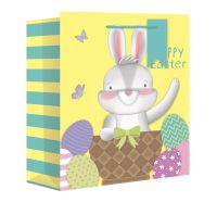 Easter Gift Bag - Cute Bunny Egg Design - Extra Wide - Medium 25cm x 21.5cm x 18cm