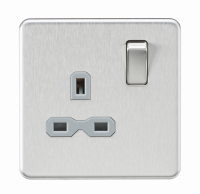 Knightsbridge Screwless 13A 1G DP switched Socket - Brushed Chrome with grey Insert - (SFR7000BCG)