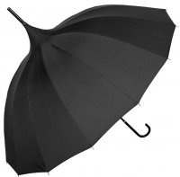 Ladies Classic Black Pagoda Umbrella Windproof UV Protection Auto Open Brolly