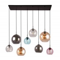 Searchlight Mardi Gras II 8 Light Bar Pendant Matt Black W Multi Colour Glass