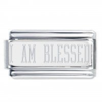 I AM BLESSED Silver Plate Engraved Superlink Inspirational Motivational Bracelet Charm