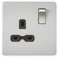 Knightsbridge Screwless 13A 1G DP switched Socket - Brushed Chrome with black insert - (SFR7000BC)