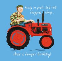 Birthday Card - Male Farmer Tractor Rusty - One Lump Or Two