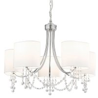 Searchlight Nina 5 Light Ceiling, Chrome, Clear Crystal, White Shades