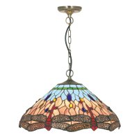 Searchlight Dragonfly Pendant, Antique Brass, Tiffany Glass