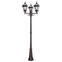 Searchlight Capri-3 Light Outdoor Post (Height 235cm) Rustic Brown Clear Glass