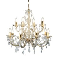 Searchlight Marie Therese 12 Light Chandelier Polished Brass & Clear Crystal