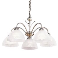 Searchlight Milanese - 5Lt Ceiling, Antique Brass, Alabaster Glass