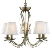 Searchlight Andretti - 5Lt Ceiling, Antique Brass, Cream String Shades