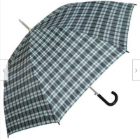 Windproof Umbrella Blue/Grey Check Mens Womens Walking Travel Stormproof Brolly