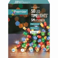 Premier Decorations Timelights Battery Operated Multi-Action 50 LED - Multicoloured