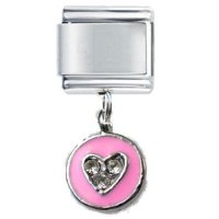 Pink Heart Token Dangle Italian Charm