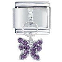 Amethyst Gem Butterfly Dangle Italian Charm