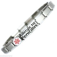 Red Symbol Allergic to Penicillin Medical ID Alert Bracelet - On