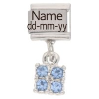Personalised DECEMBER Birthstone Dangle Name &amp; Date Charm