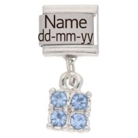 Personalised DECEMBER Birthstone Dangle Name &amp; Date Charm