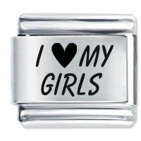I Love (Heart) My Girls ETCHED Italian Charm