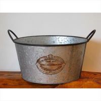 Zinc Metal Bowl Bucket 38cm Garden Planter Badge & Ear Handles