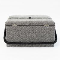 Herringbone Grey Large Sewing Basket Twin Lidded - Korbond