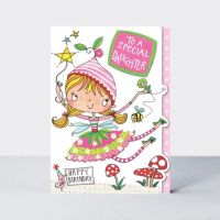 Birthday Card - Daughter - Girl Kids - Fairy - 3D Glitter - Wonky World