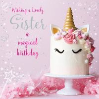 Birthday Card - Sister - Unicorn Cake - At Home Ling Design