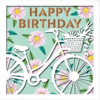 Birthday Card - Ladies Bike Flowers - Die-cut - Talking Pictures