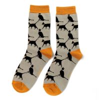 Ladies Lucky Black Cat Socks - Grey - Bamboo - Miss Sparrow