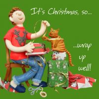Christmas Card - Wrap Up Well - Cat - Funny Humour One Lump Or Two