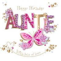 Birthday Card - Auntie - Butterfly 3D Glitter - Talking Pictures