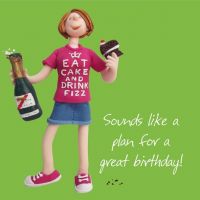 Birthday Card - Female Funny Humour Eat Cake Drink Fizz One Lump Or Two