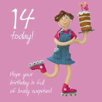 14th Female Birthday Card - Surprises Cake One Lump Or Two