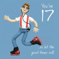 17th Male Birthday Card - Skates Let the good times roll One Lump Or Two