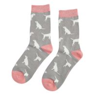 Ladies Dog Labradors Socks - Grey - Bamboo - Miss Sparrow