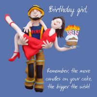 Birthday Card - Female Funny Humour Fireman One Lump Or Two