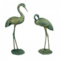Solstice Sculptures Cranes Pair 77 & 61cm in Gold Verdigris