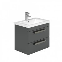 Essential Nevada 500mm Wall Hung Unit With Basin & 2 Drawers Grey