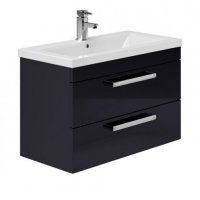 Essential Nevada 800mm Wall Hung Unit With Basin & 2 Drawers, Indigo Gloss