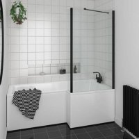 Essential Kensington 1700 x 850mm Left Hand Shower Bath Pack, Matt Black