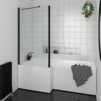 Essential Kensington 1700 x 850mm Right Hand Shower Bath Pack, Matt Black