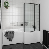 Essential Kensington 1500 x 850mm Left Hand Shower Bath Pack, Matt Black Matrix
