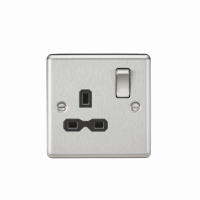 Knightsbridge 13A 1G DP Switched Socket with Black Insert - Rounded Edge Brushed Chrome (CL7BC)