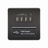 Knightsbridge Screwless Quad USB Charger Outlet (5.1A) - Matt Black with Black Insert - (SFQUADMB)